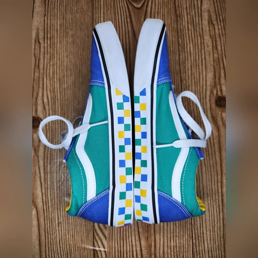 Vans Ward Sneakers Blue Yellow Green Check Color Block Big Kids Size 6‎